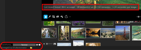 Pour évaluer la vitesse, vous disposez de l'indication du temps de traitement total et du temps moyen par image, une fois le traitement terminé.