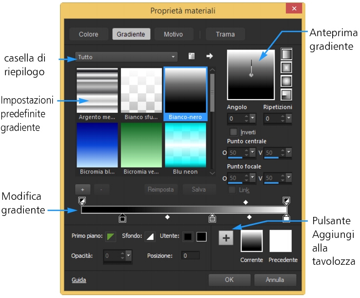 Corel Pro Guida Utilizzo dei gradienti