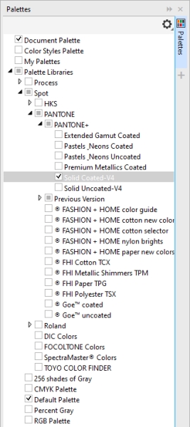 Corel DESIGNER Help | Show or hide color palettes